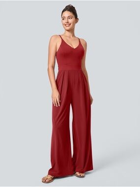Women's Sleeveless Wide-Leg Jumpsuit in Bright Red